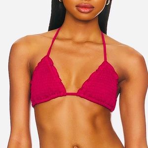TULAROSA REVOLVE Rouched Ruffle Pink Triangle Bikini Top S Small Beach Swim Boho